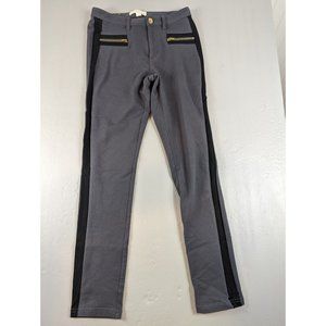 Black Icon Fit Jeggings Size 5/6 Gold Zip Front Pockets Black Stripe‎ On Gray